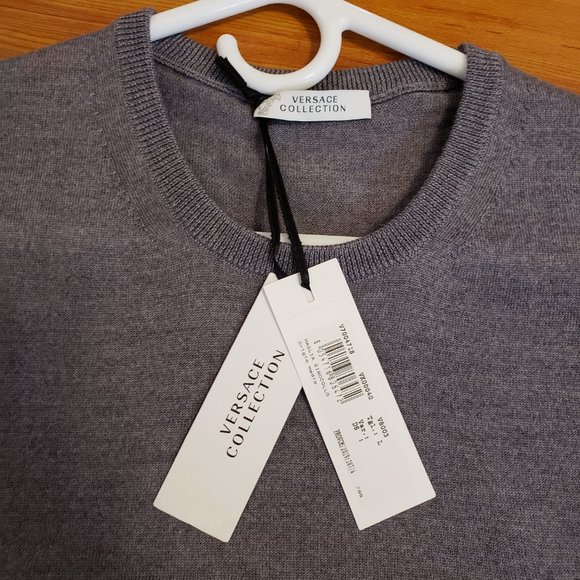 Versace Collection Gray Logo Crewneck Wool Sweater - Picture 4 of 7